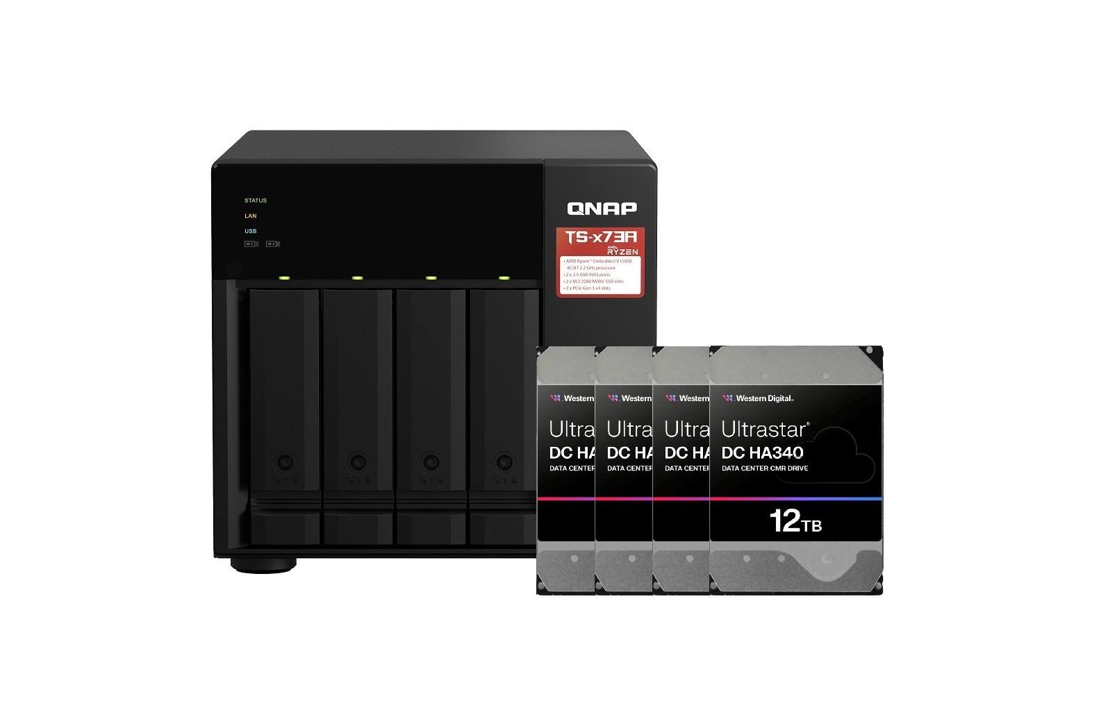 Zestaw QNAP TS-473A-8G + 4x Dysk HDD 12TB WD Ultrastar